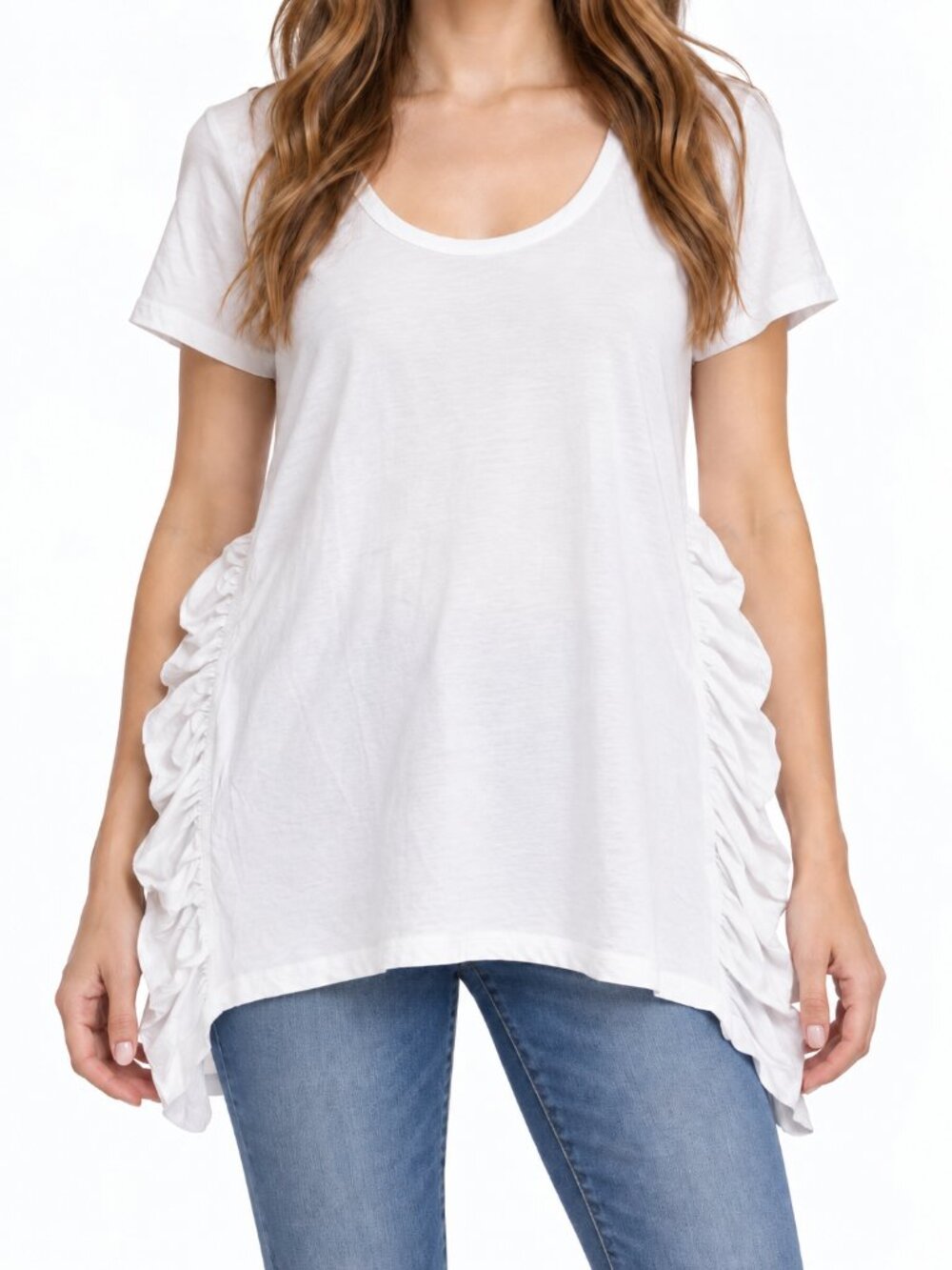 Amaryllis White Ruffle Side Tunic Top Size Small NWOT